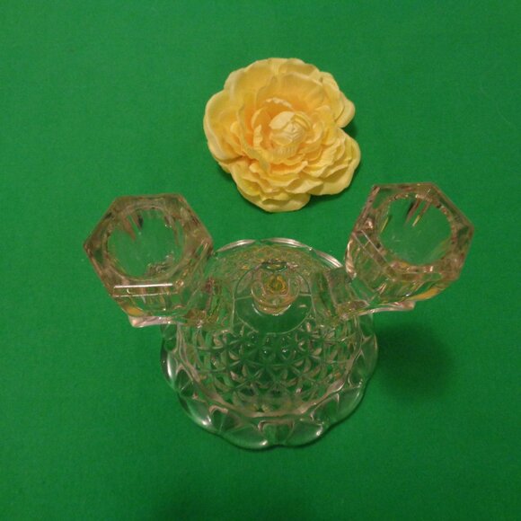 EARLY 1900S SM ORNATE GLASS CANDLE HOLDER W YELLOWISH & TAD OF PINK CAST - Picture 1 of 8